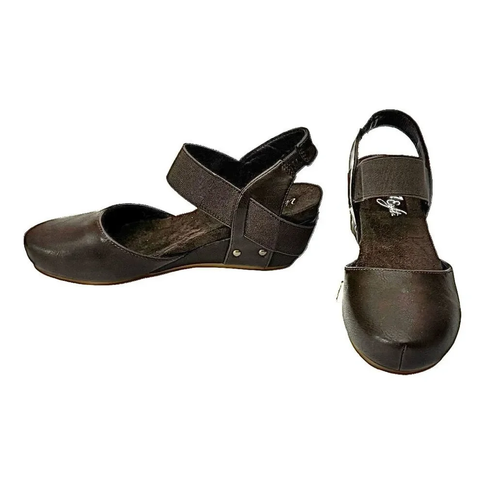 Vintage 7 Eight Brown Leather Wedge Sandals Women’s Size 6.5 Comfortable Chic - Picture 7 of 10